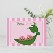 アフリカ系アメリカ人ツインズピンクピーポッド赤ちゃんシャワー 招待状 (スタンド正面)