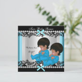 アフリカ系アメリカ人ツインボーイズ赤ちゃんシャワーブルー3 招待状 (スタンド正面)