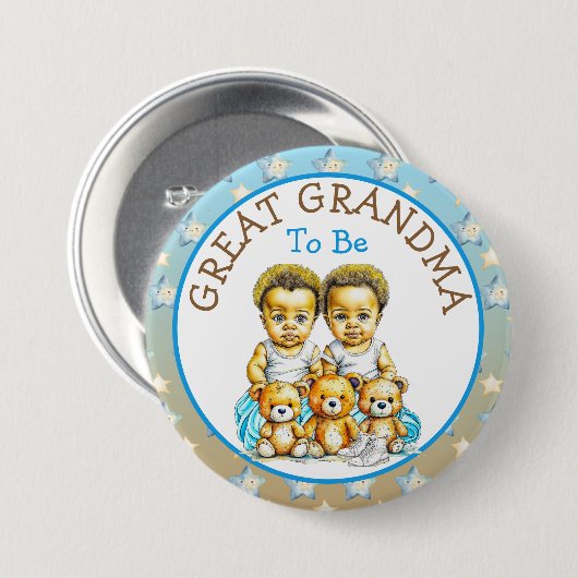 アフリカ系アメリカ人ツインボーイ赤ちゃんシャワーおばあちゃん 缶バッジ (正面&裏面)