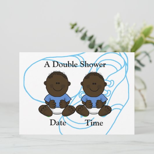 アフリカ系アメリカ人ツイン男の赤ちゃんシャワー招待状 招待状 (スタンド正面)