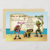 アフリカ系アメリカ人ツイン・パイレーツ誕生日パーティー 招待状 (正面/裏面)