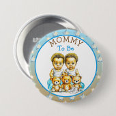 アフリカ系アメリカ人ツイン・ボーイの赤ちゃんシャワーのお母さん 缶バッジ (正面&裏面)