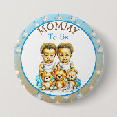 アフリカ系アメリカ人ツイン・ボーイの赤ちゃんシャワーのお母さん 缶バッジ (正面)