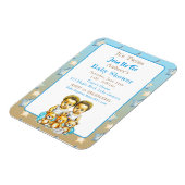 アフリカ系アメリカ人ツイン・ボーイの青い赤ちゃんシャワー マグネット (左側)