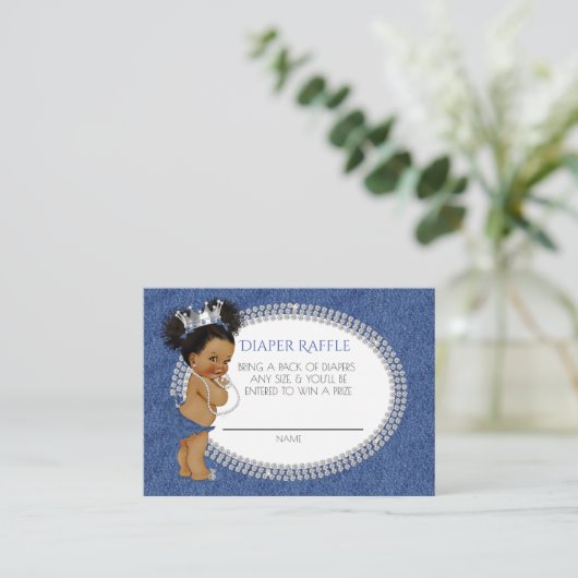 アフリカ系アメリカ人デニム&ダイヤモンドおむつラッフル エンクロージャーカード (スタンド正面)