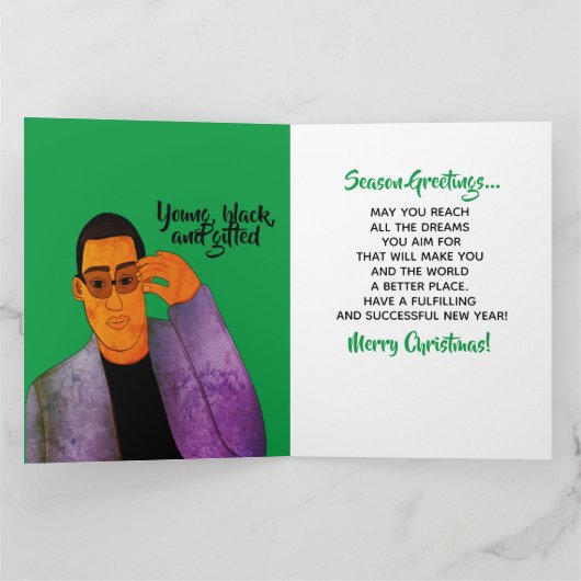 アフリカ系アメリカ人ハンサムで才能ある男性クリスマス カード (内部)