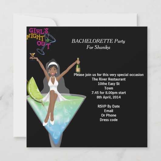 アフリカ系アメリカ人バチェロレッテカクテル 招待状 (裏面)