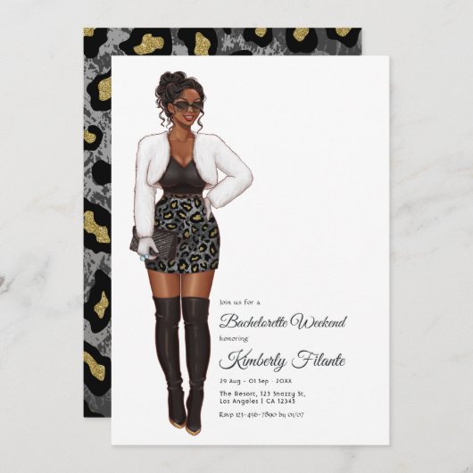 アフリカ系アメリカ人バチェロレッテ週末 招待状 (正面/裏面)