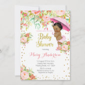 アフリカ系アメリカ人バラ金ゴールドベビーシャワー招待状ガール 招待状 (正面)