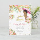 アフリカ系アメリカ人バラ金ゴールドベビーシャワー招待状ガール 招待状 (スタンド正面)