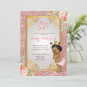 アフリカ系アメリカ人バラ金ゴールドベビーシャワー招待状 招待状 (スタンド正面)