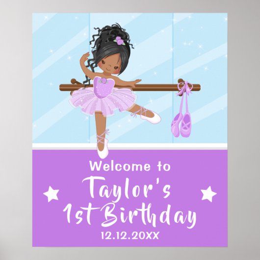 アフリカ系アメリカ人バレエ紫ツツ歓迎サイン ポスター (正面)