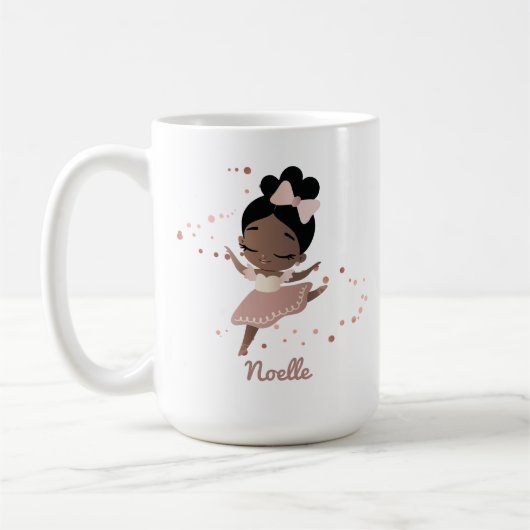 アフリカ系アメリカ人バレリーナと弓、バラ金ゴールド コーヒーマグカップ (左)