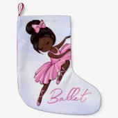アフリカ系アメリカ人バレリーナピンクツチュバレエダンス スモールクリスマスストッキング (正面)