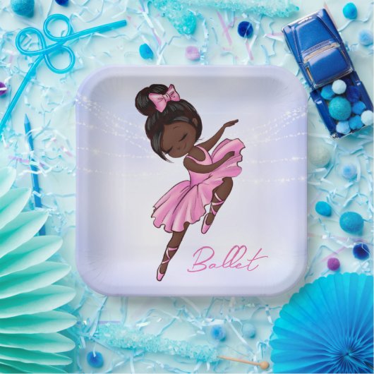 アフリカ系アメリカ人バレリーナピンク紫バレエ ペーパープレート (パーティー)