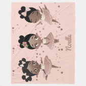 アフリカ系アメリカ人バレリーナプリンセス、ピンク フリースブランケット (正面)