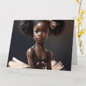 アフリカ系アメリカ人バレリーナ、バレエを愛する少女 カード (黄色い花)