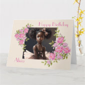 アフリカ系アメリカ人バレリーナ、バレエを愛する少女 カード (黄色い花)