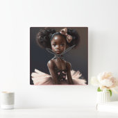 アフリカ系アメリカ人バレリーナ、バレエを愛する少女 スクエア壁時計 (ホーム)