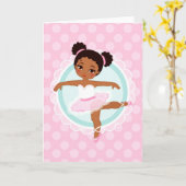 アフリカ系アメリカ人バレリーナ – ピンクバレエダンサー カード (黄色い花)