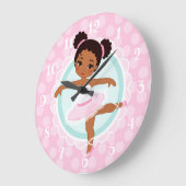 アフリカ系アメリカ人バレリーナ – ピンクバレエダンサー ラージ壁時計 (傾斜)