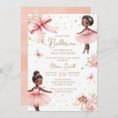 アフリカ系アメリカ人バレリーナTUベビーシャワー 招待状 (正面/裏面)