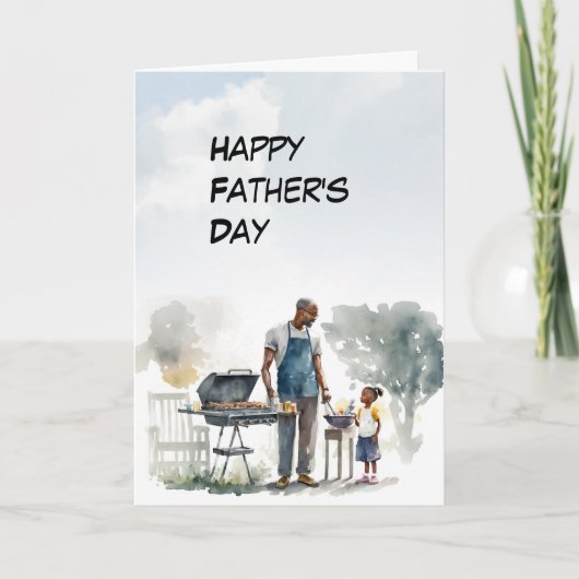 アフリカ系アメリカ人パパと子どもの父の日のカード サンキューカード (正面)