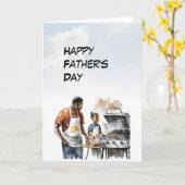 アフリカ系アメリカ人パパグリルと子どもの父の日 カード (黄色い花)