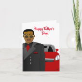 アフリカ系アメリカ人パパスーツ、ネクタイ、車の父の日 カード (正面)