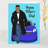 アフリカ系アメリカ人パパブラックコート父の日 カード (黄色い花)