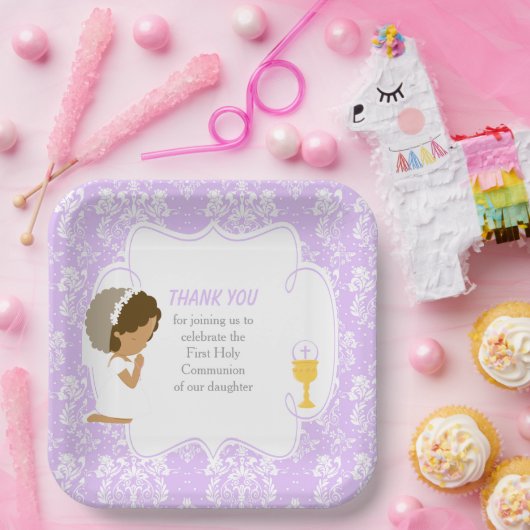 アフリカ系アメリカ人パープルダマスク ペーパープレート (パーティー)