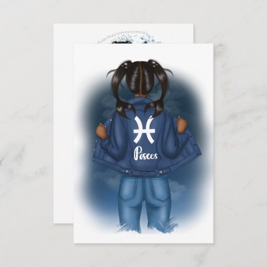 アフリカ系アメリカ人ピセス〔占星術の〕十二宮図サイン誕生日パーティー 招待状 (正面/裏面)