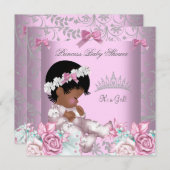 アフリカ系アメリカ人ピンクとグレーの赤ちゃんシャワーガール3 招待状 (正面/裏面)