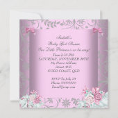 アフリカ系アメリカ人ピンクとグレーの赤ちゃんシャワーガール3 招待状 (裏面)