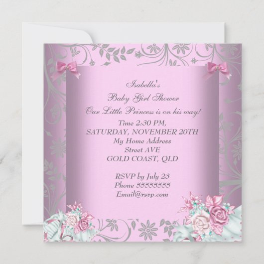 アフリカ系アメリカ人ピンクとグレーの赤ちゃんシャワーガール3 招待状 (裏面)