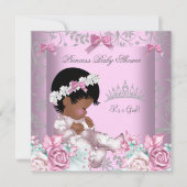 アフリカ系アメリカ人ピンクとグレーの赤ちゃんシャワーガール3 招待状 (正面)