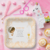 アフリカ系アメリカ人ピーチダマスク第一聖餐式 ペーパープレート (パーティー)