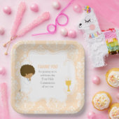 アフリカ系アメリカ人ピーチダマスク第一聖餐式 ペーパープレート (パーティー)