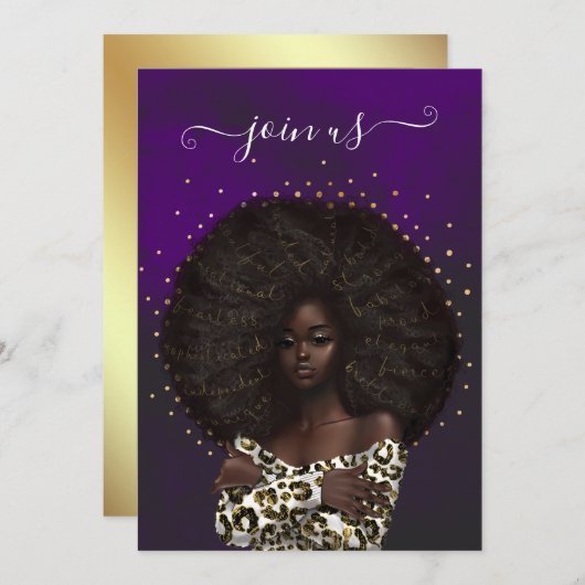 アフリカ系アメリカ人ファッショニスタバチェロレッテ 招待状 (正面/裏面)