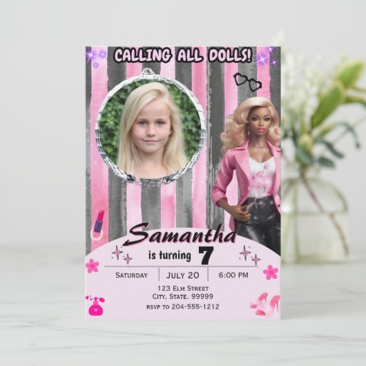 アフリカ系アメリカ人ファッション人形誕生日 招待状 (スタンド正面)