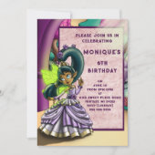 アフリカ系アメリカ人フェアリー誕生日パーティー 招待状 (正面)