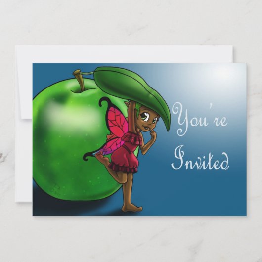 アフリカ系アメリカ人フェアリー&グリーンアップル誕生日 招待状 (正面)
