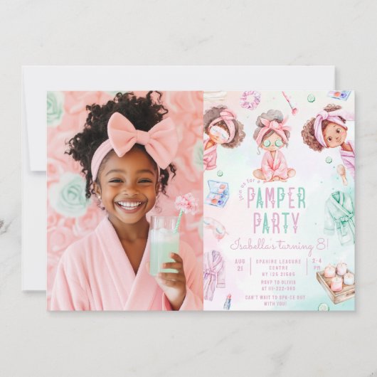 アフリカ系アメリカ人フォトパンパーパーティー誕生日 招待状 (正面)