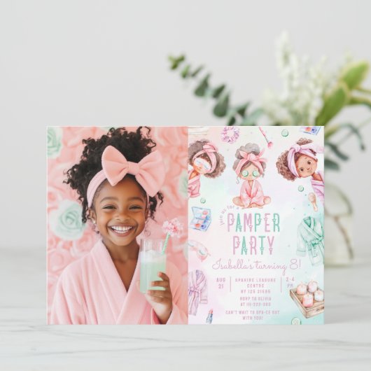 アフリカ系アメリカ人フォトパンパーパーティー誕生日 招待状 (スタンド正面)