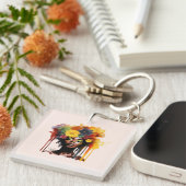 アフリカ系アメリカ人フローラ・アフロヘア キーホルダー (正面右)