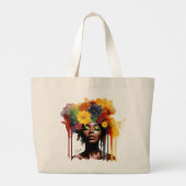 アフリカ系アメリカ人フローラ・アフロヘア ラージトートバッグ (裏面)