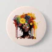 アフリカ系アメリカ人フローラ・アフロヘア 缶バッジ (正面)