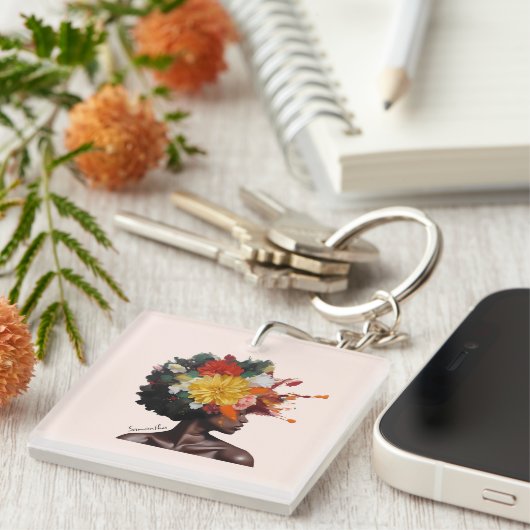 アフリカ系アメリカ人フローラ・アフロヘア(2) キーホルダー (正面右)