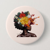 アフリカ系アメリカ人フローラ・アフロヘア(2) 缶バッジ (正面)