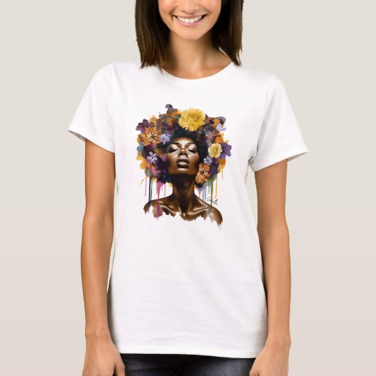 アフリカ系アメリカ人フローラ・アフロヘア(3) Tシャツ (正面)